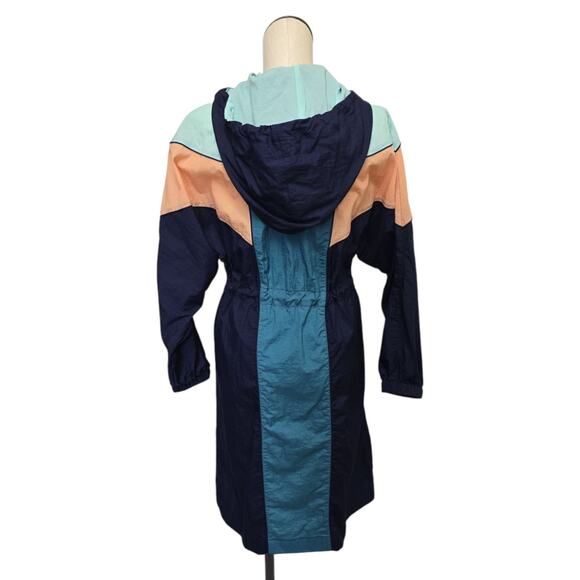 Free People Colorblock Long Windbreaker Jacket Navy‎ Orange Size Small Full Zip - Picture 2 of 9